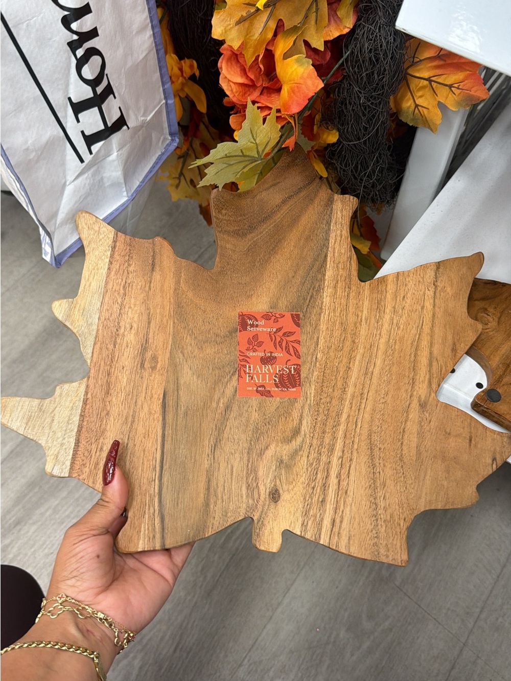 Wood Maple Leaf Serving Board - Natural Brown